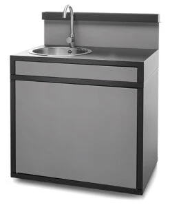 Mesa Acero Cerrada Con Fregadero Negro Y Gris